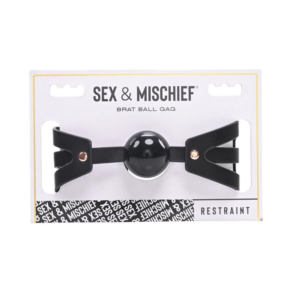 Sportsheets Sex & Mischief Brat Ball Gag Sportsheets Sex and Mischief Brat black ball gag inside front retail package