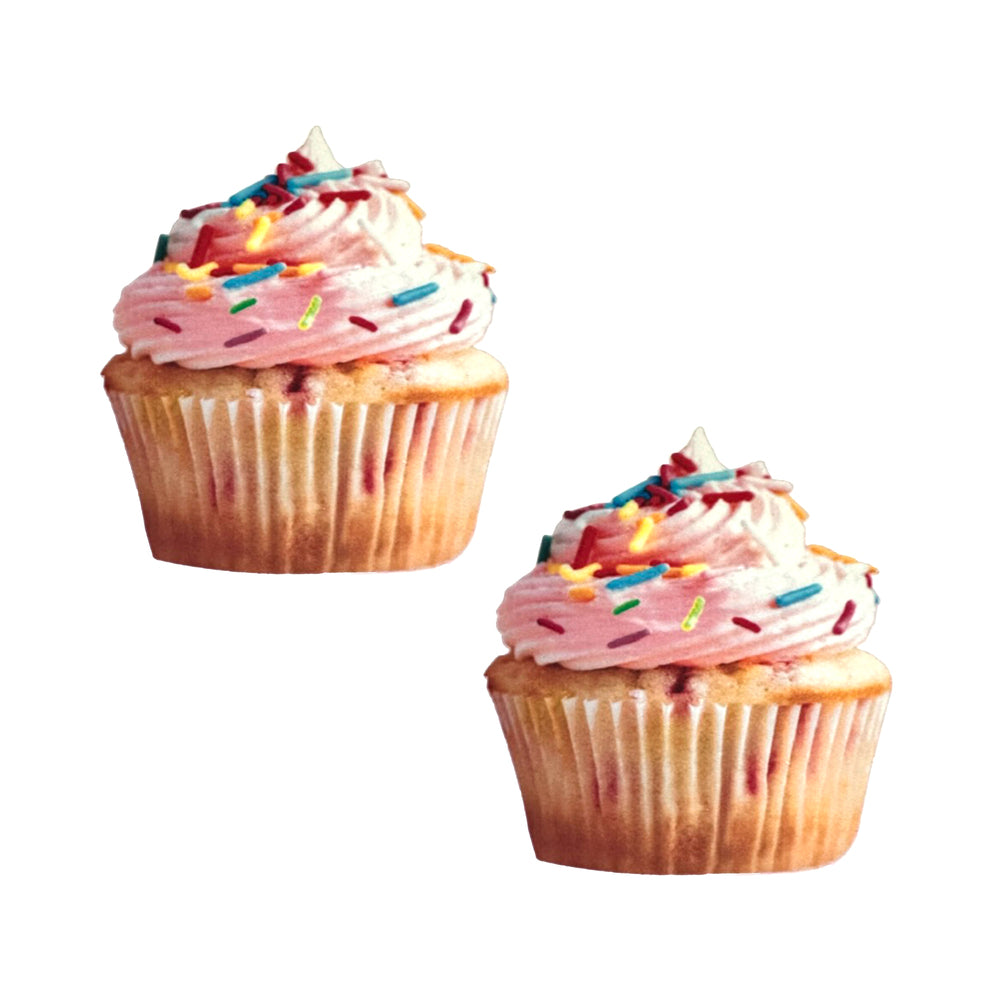 Neva Nude Vanilla Cupcake Warz Edible Nipple Pasties pair of pink-frosted cupcake-shaped edible nipple pasties with sprinkles