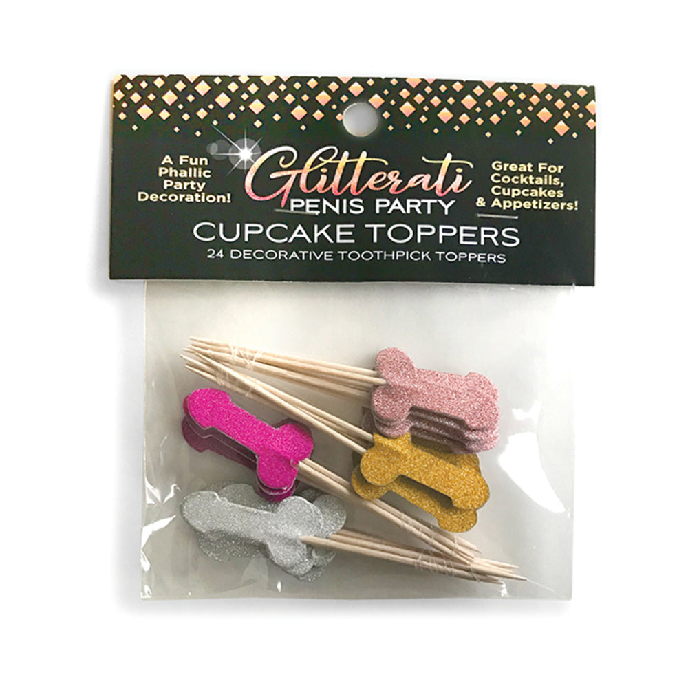 Glitterati Penis Party Cupcake Topper Toothpicks 24-Pack Twenty-four Glitterati wooden cupcake picks with glitter penis toppers