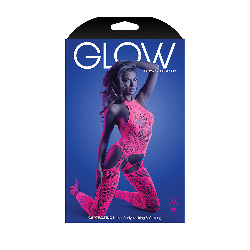 Fantasy Lingerie Glow Captivating High Neck Halter Bodystocking & G-String Panty O/S Fantasy Lingerie Glow Captivating High Neck Halter Bodystocking & G-String Panty O/S