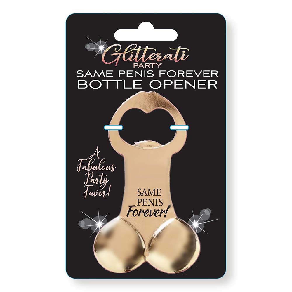 Glitterati Party Same Penis Forever Bottle Opener Rose-gold Same Penis Forever opener on black card