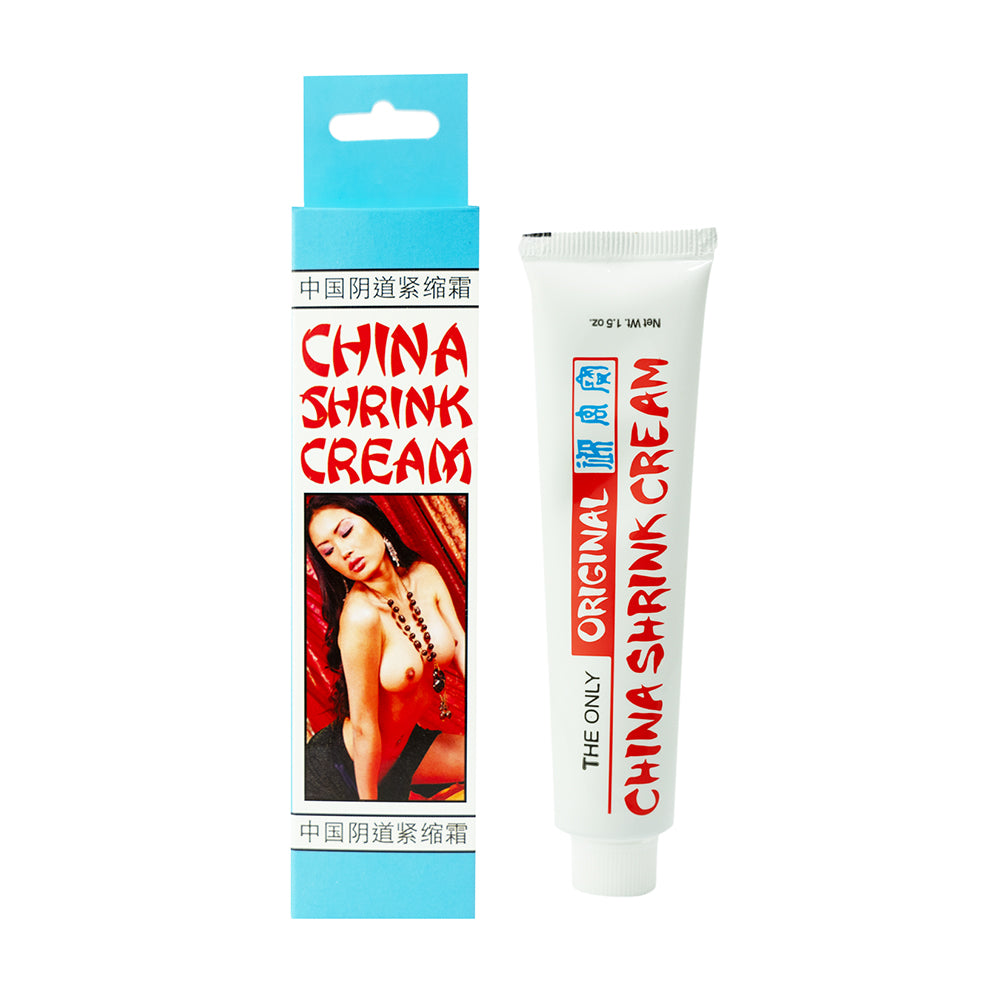 China Shrink Cream 0.5 oz. China Shrink Cream carton beside white squeeze tube