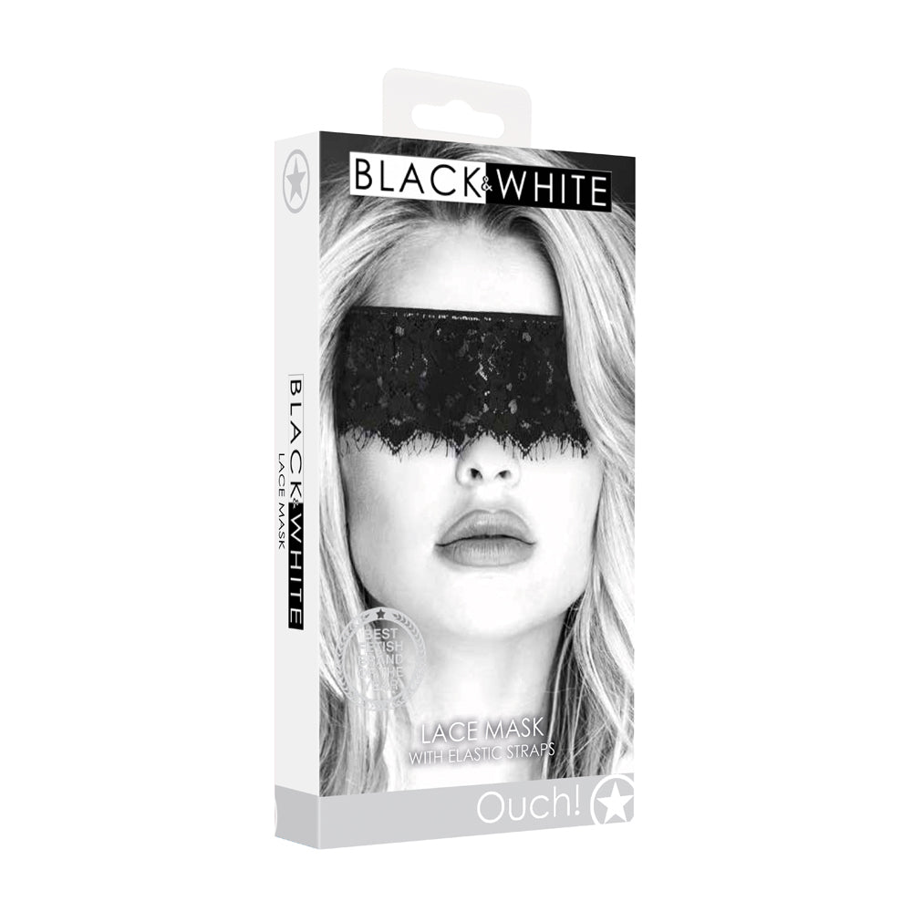 Ouch! Black & White Lace Mask With Elastic Straps Blindfold Black Shots Ouch black lace blindfold retail box