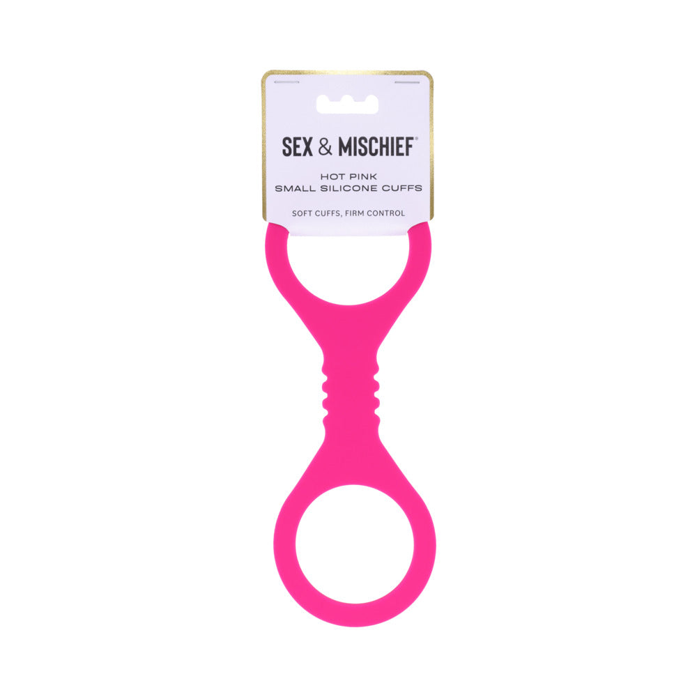 Sportsheets Sex & Mischief Small Hot Pink Silicone Cuffs Small hot-pink Sportsheets Sex and Mischief silicone figure-8 cuffs