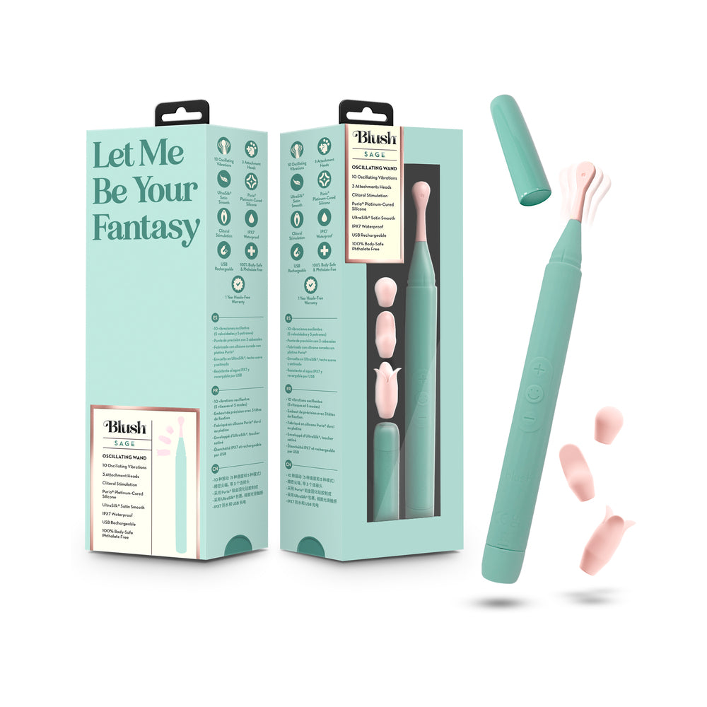 Blush Collection Sage Green Green Blush Sage wand with three attachments and mint box
