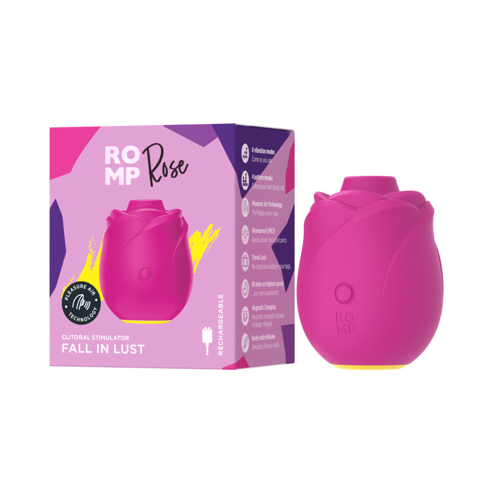ROMP Rose 2.0 ROMP Rose 2.0 hot-pink massager beside its retail box