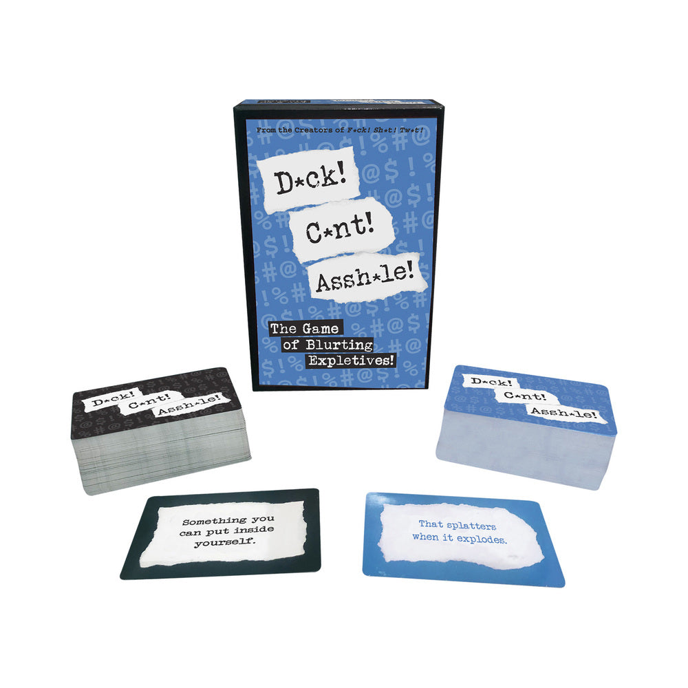 D*ck! C*nt! Assh*le! Card Game D*ck C*nt Assh*le blue game box with black and blue prompt card decks