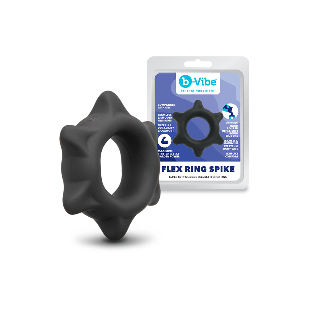 b-Vibe Flex Ring Spike Silicone C-Ring b-Vibe Flex Ring Spike black textured C-ring with retail package