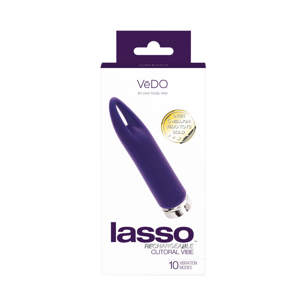 VeDO Lasso Rechargeable Bullet Vibe Purple Purple VeDO Lasso loop-tip bullet vibrator in white package