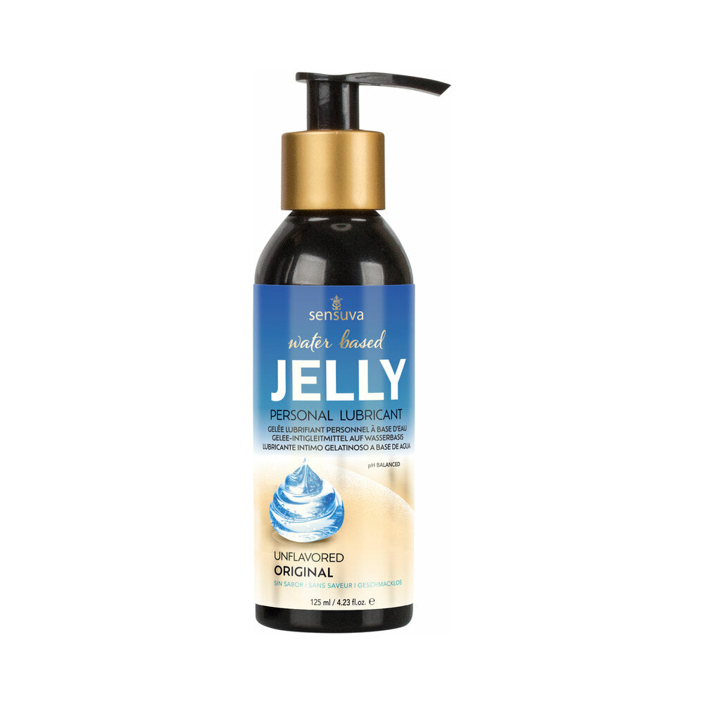 Sensuva Jelly Water-Based Personal Lubricant 4 oz. Bottle Black 4 oz Sensuva Jelly pump bottle with gold collar and white label