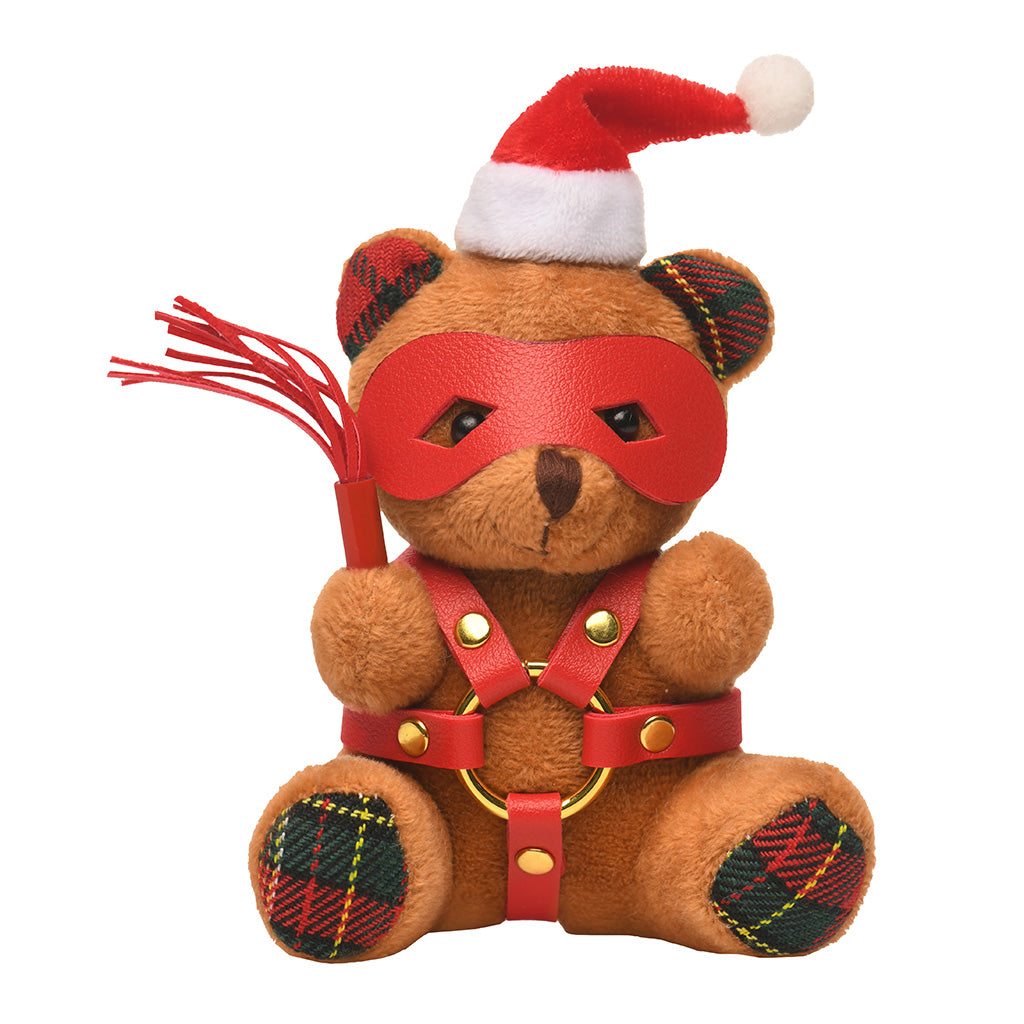 Master Series Holiday Bondage Bear Keychain Brown Brown Master Series holiday bear keychain with Santa hat and red accessories