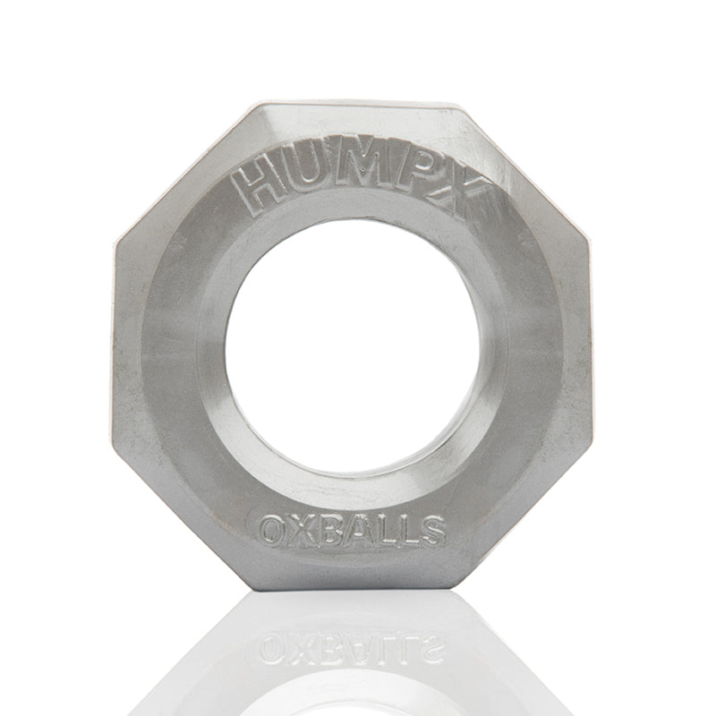 HUMPX cockring, steel Oxballs HUMPX translucent steel-gray octagonal cock ring with embossed lettering