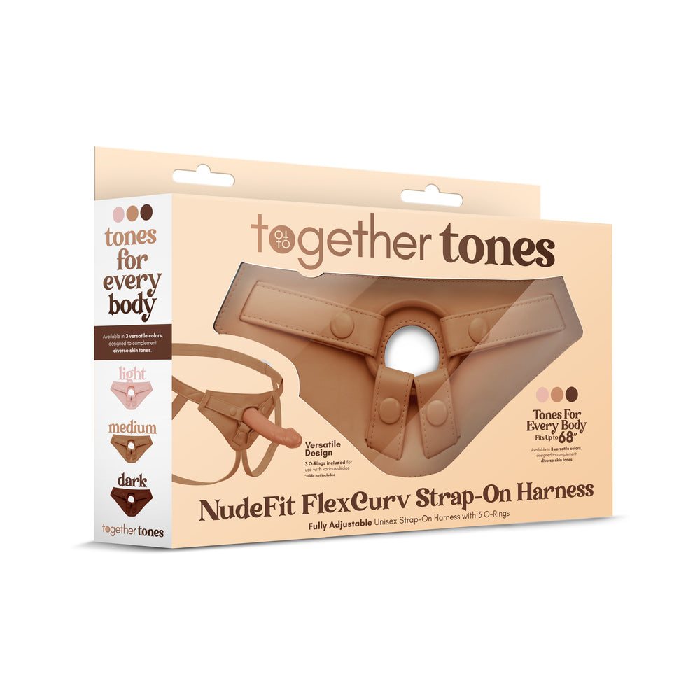 Together Toy NudeFit FlexCurv Strap-On Harness Medium Together Toy NudeFit FlexCurv tan strap-on harness with retail package