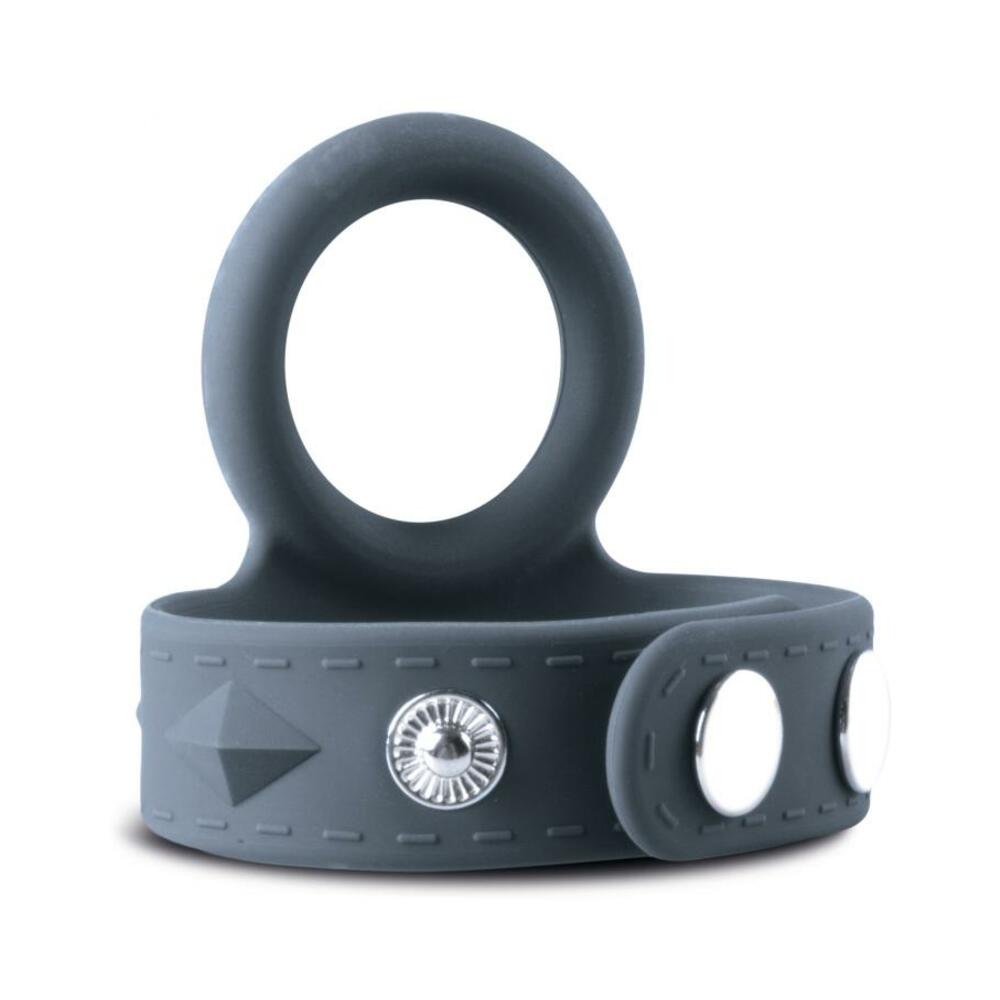 Boners Cock & Ball Strap gray silicone cock and ball strap with round ring snap band and silver hardware