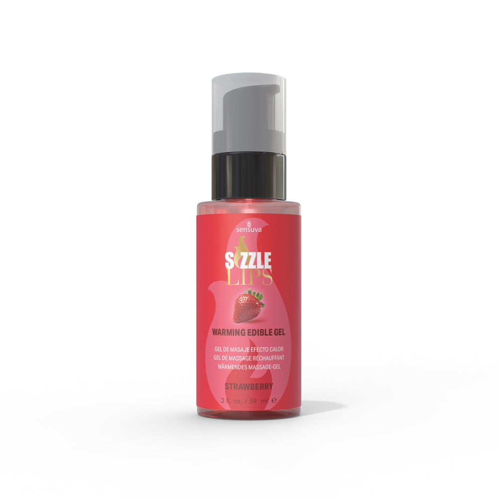 Sensuva Sizzle Lips Warming Gel Strawberry 2 oz. Sensuva Sizzle Lips Strawberry gel in bright red pump bottle