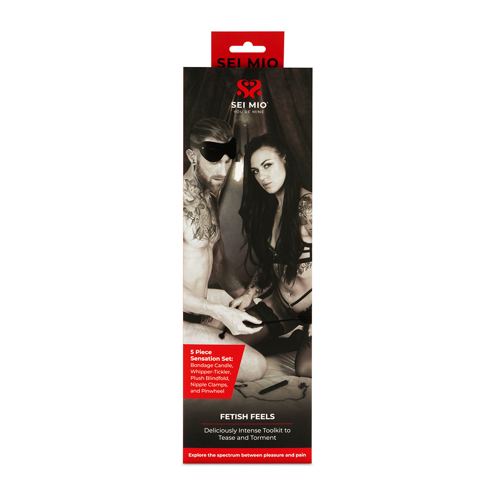 SEI MIO Fetish Feels Sensuous 5-Piece Sensation Kinky Kit SEI MIO Fetish Feels five-piece kit in black retail package