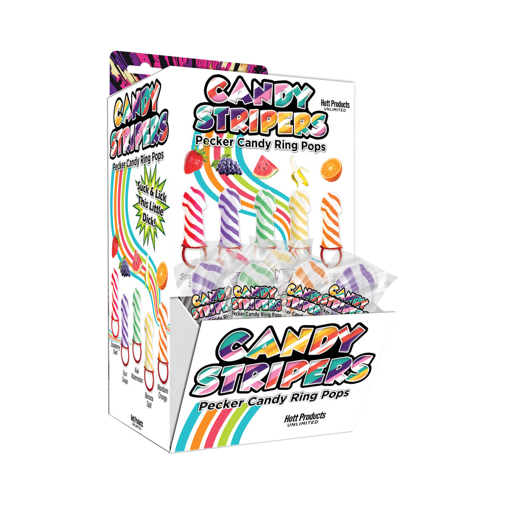 Candy Stripers Pecker Candy Ring Pop 5 Assorted Flavors 36pc Display Candy Stripers novelty candy ring pops in colorful countertop display box