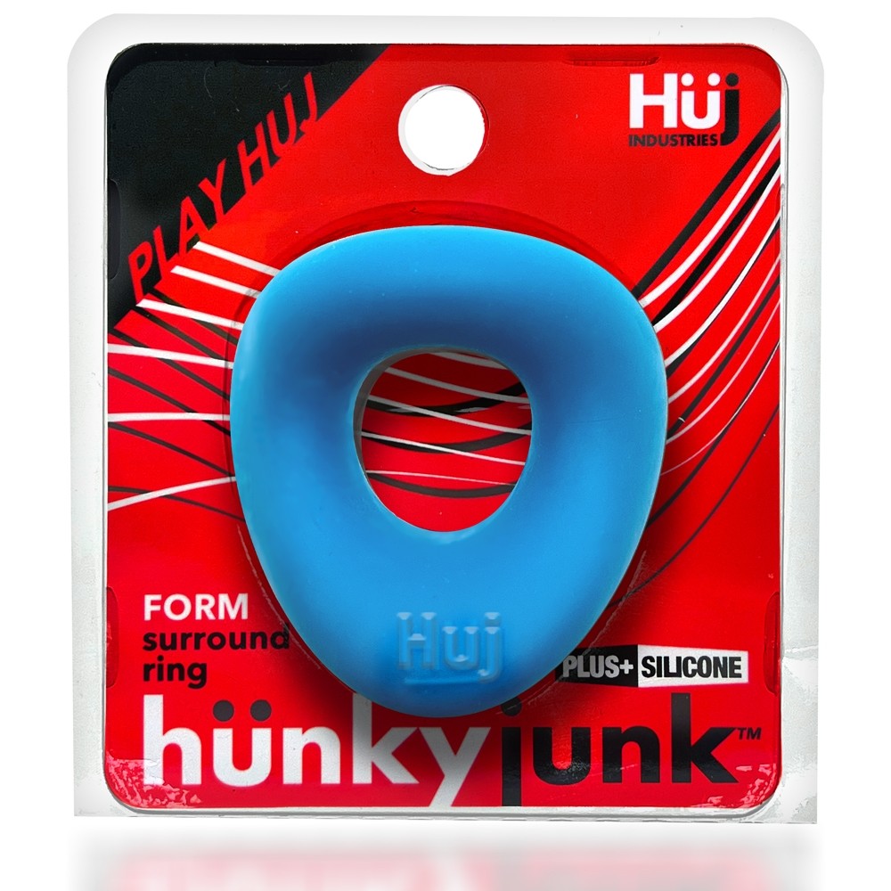 Hunkyjunk Form Surround Cockring Teal Ice Hunkyjunk Form Surround teal cock ring in red package