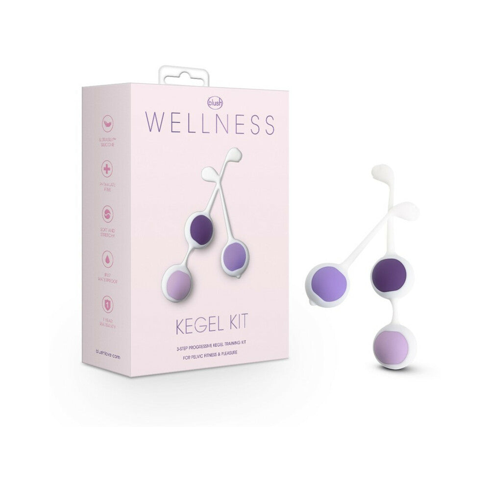 Wellness Kegel Training Kit Purple Blush Wellness purple Kegel ball kit with box and white holders