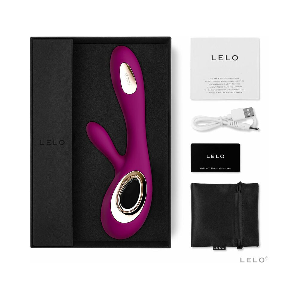LELO SORAYA WAVE Rechargeable Rabbit Vibrator Deep Rose Deep Rose LELO SORAYA WAVE set with box, cable, card and pouch