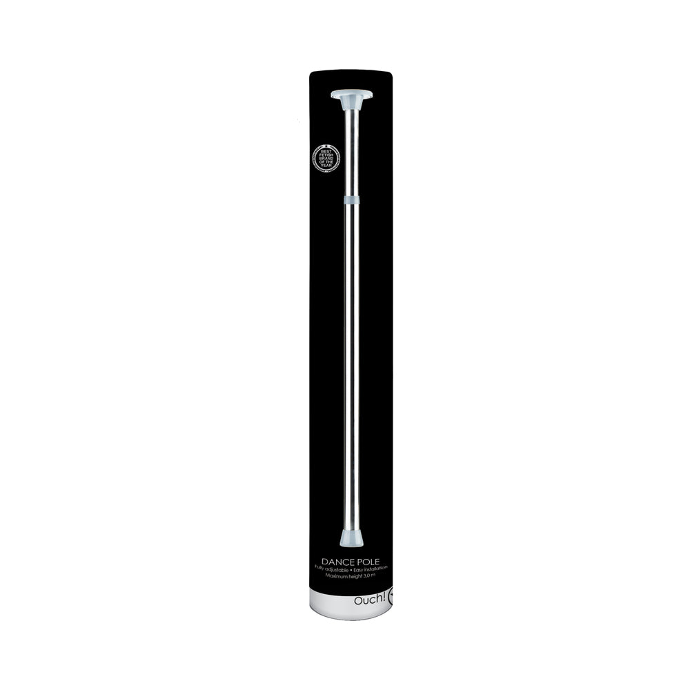 Ouch! Fully Adjustable Dance Pole Silver Silver Shots Ouch adjustable dance pole in tall black package