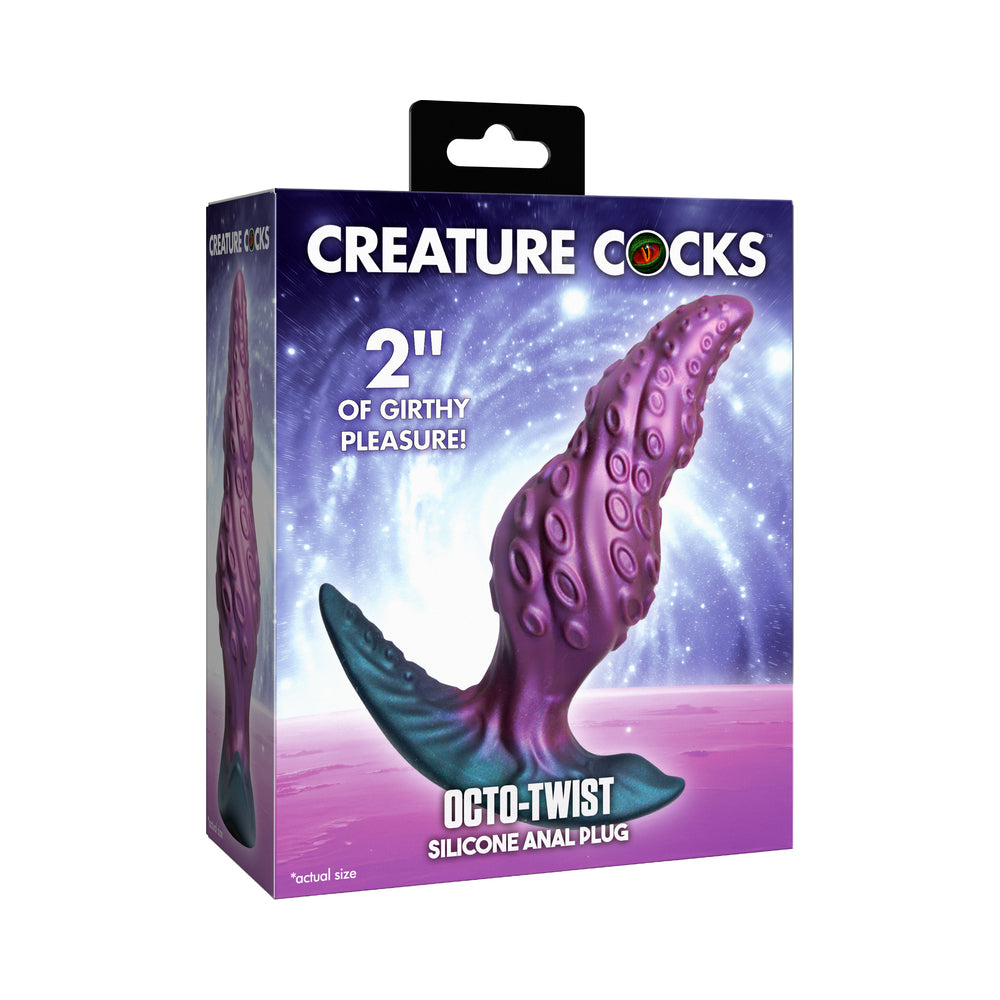 Creature Cocks Octo-Twist Silicone Anal Plug XR Brands Creature Cocks Octo-Twist silicone anal plug retail box with purple tentacle-shaped plug pictured