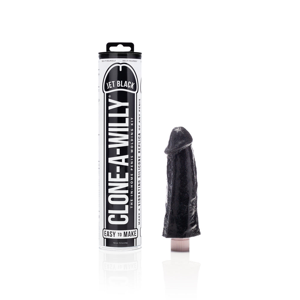 Clone-A-Willy DIY Vibrating Dildo Kit Jet Black Clone-A-Willy Jet Black Kit tall molding tube beside finished black form