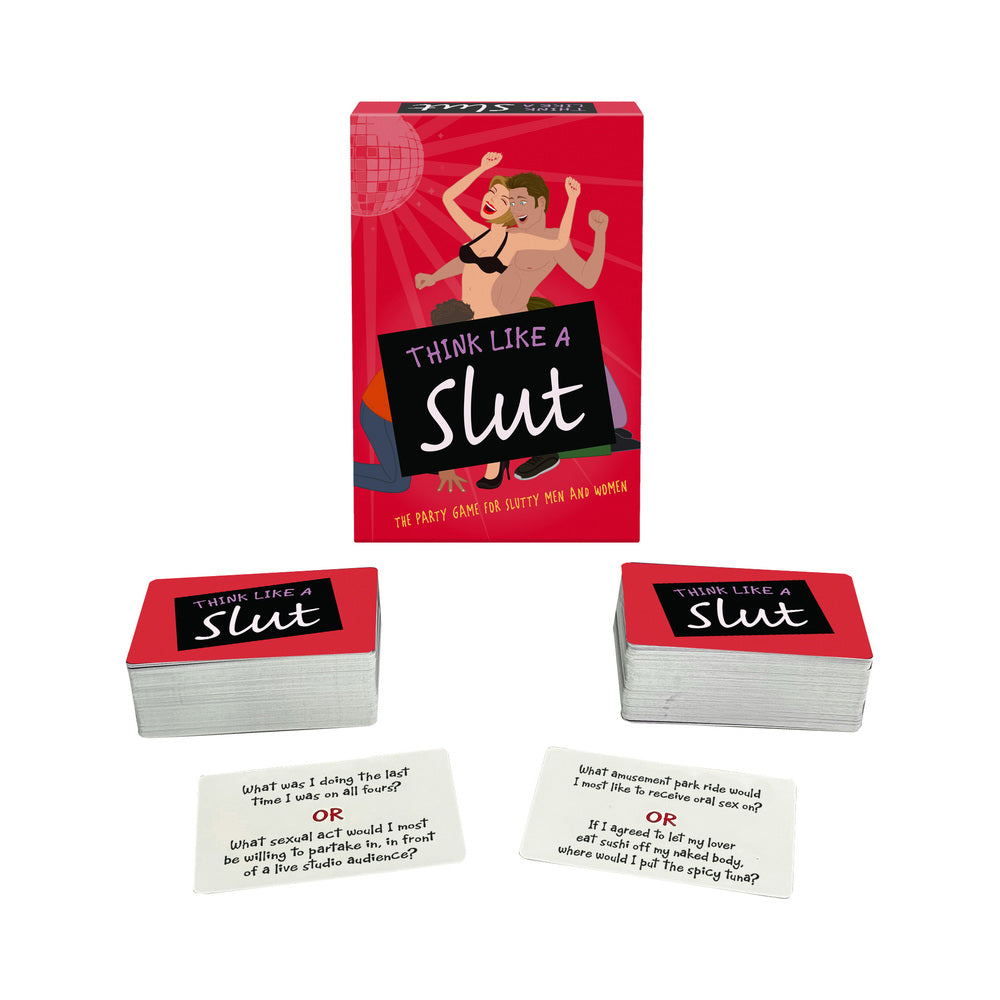 Think Like A Slut Card Game Think Like a Slut red box with two card decks and prompt cards