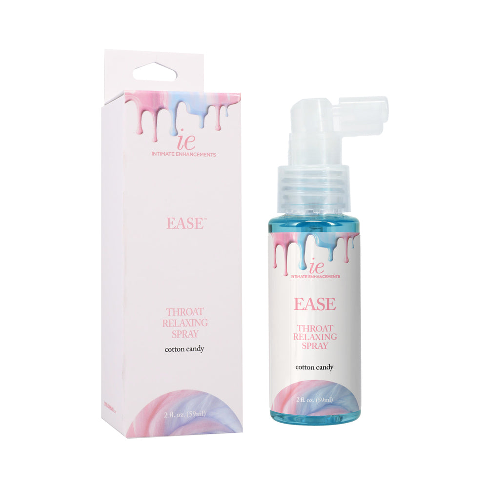 Intimate Enhancements Ease Throat Relaxing Spray Cotton Candy 2 oz. Ease Cotton Candy 2 oz pump spray beside pink-drip carton