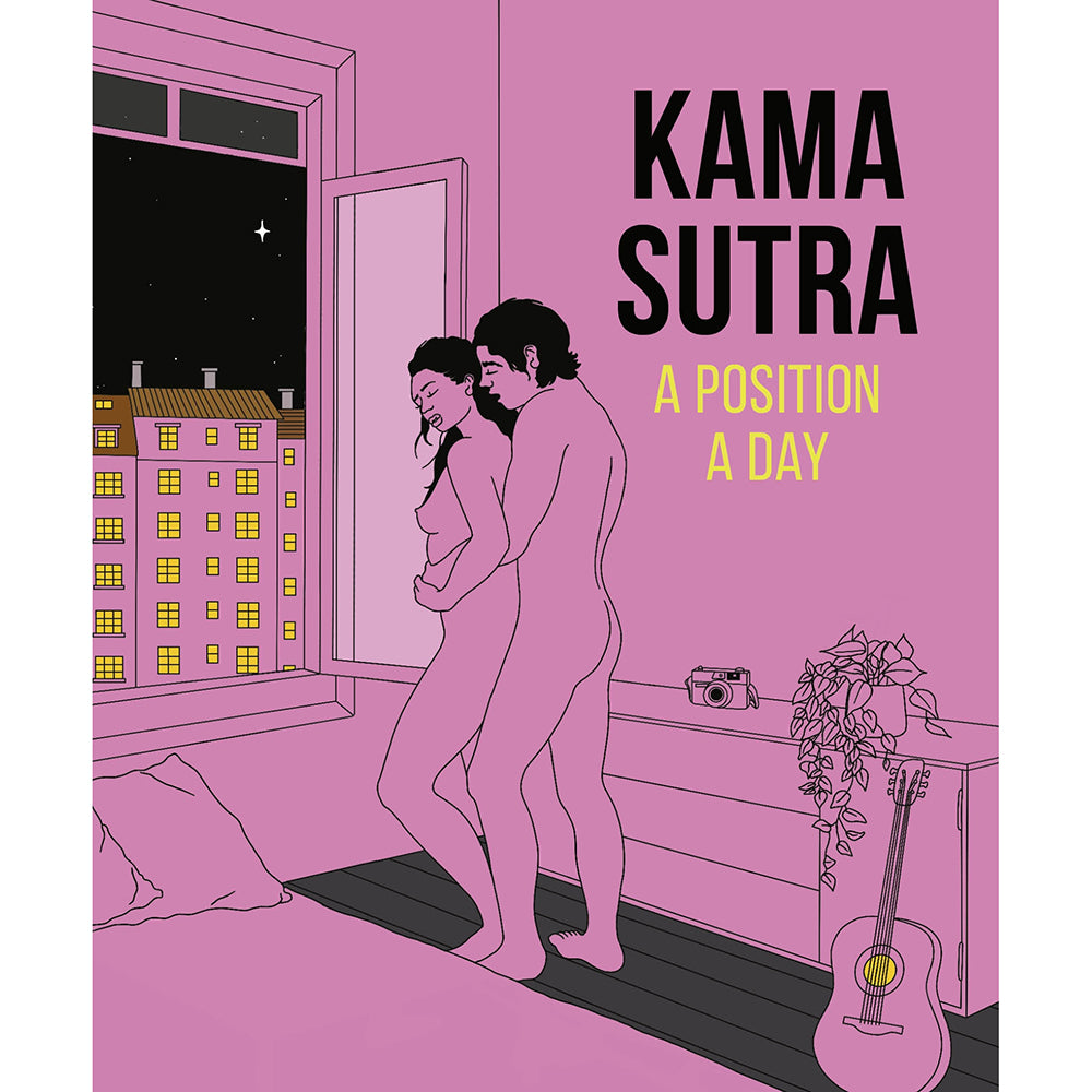 Kama Sutra: A Position A Day pink Kama Sutra A Position A Day book cover with illustrated couple and bedroom