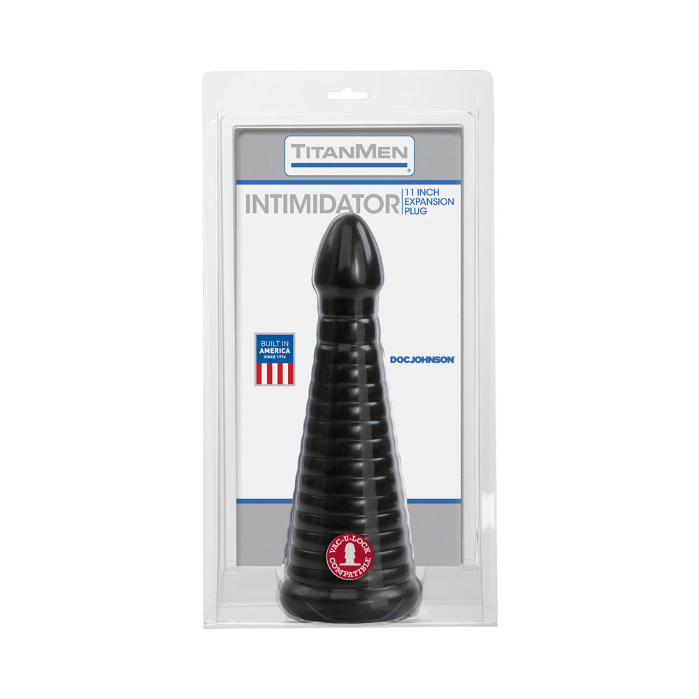 TitanMen - Intimidator Black Doc Johnson TitanMen Intimidator black ribbed probe in clear retail packaging