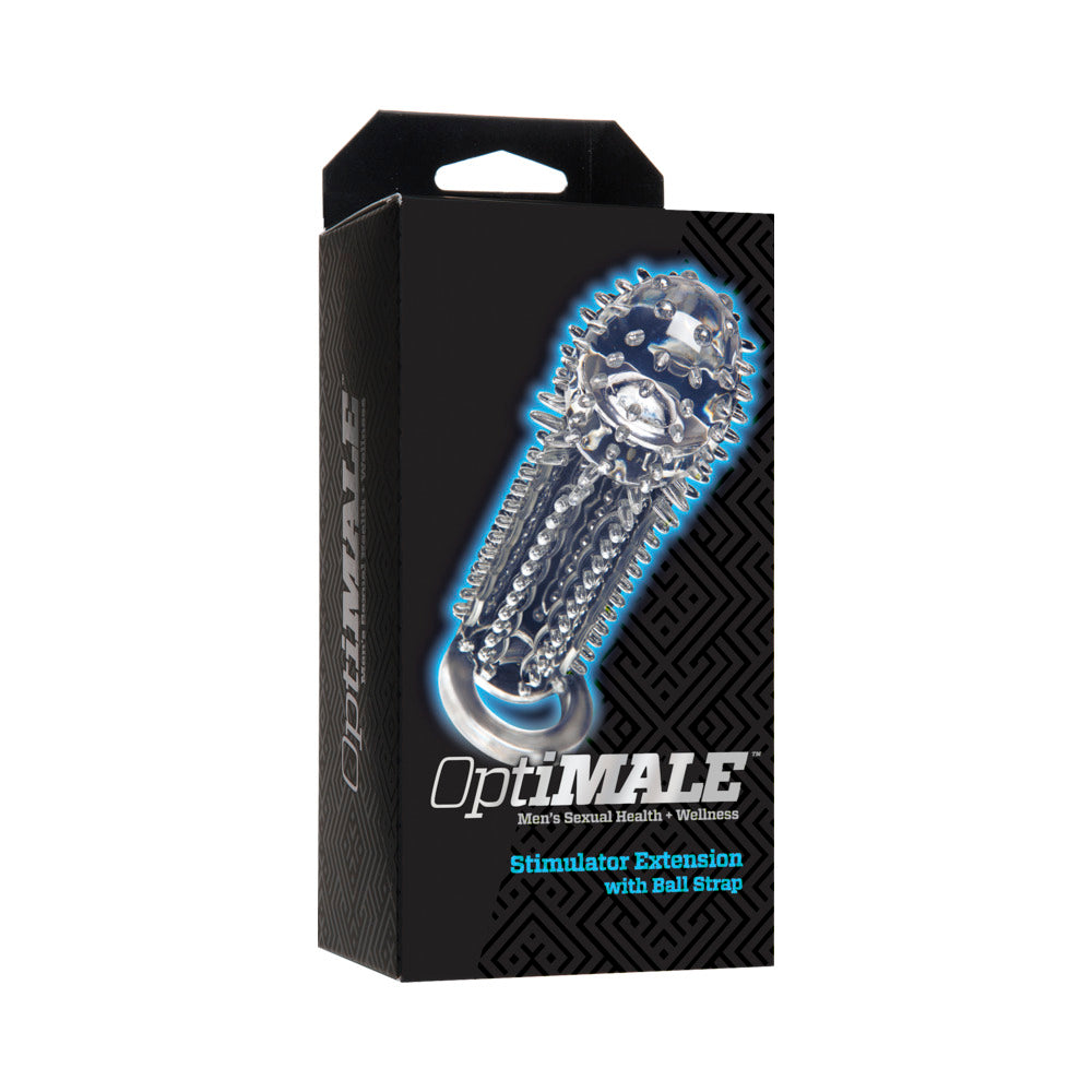 OptiMale - Stimulator Extension Clear Doc Johnson OptiMale Clear Sleeve tall black retail carton with product image