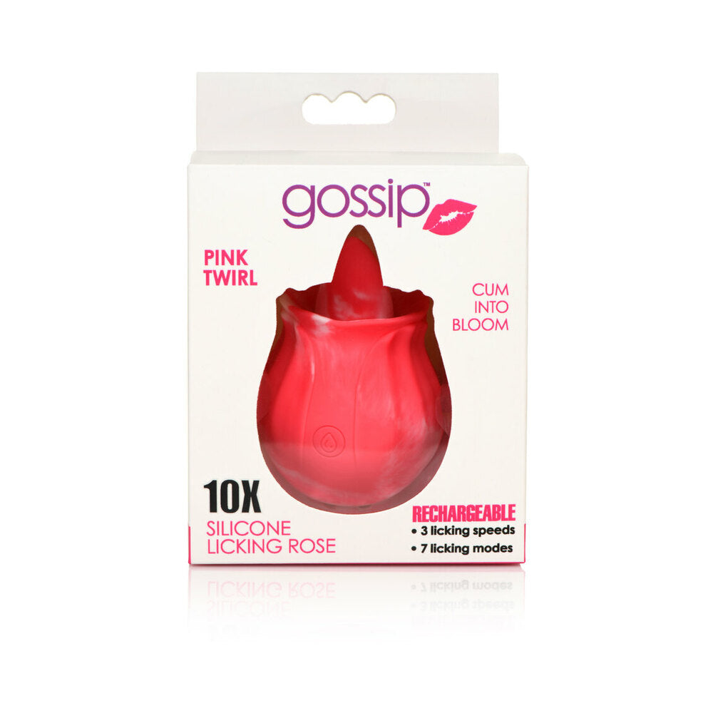 Curve Toys Gossip Cum Into Bloom Rechargeable Silicone Licking Rose Pink Twirl Gossip Cum Into Bloom pink rose in retail box