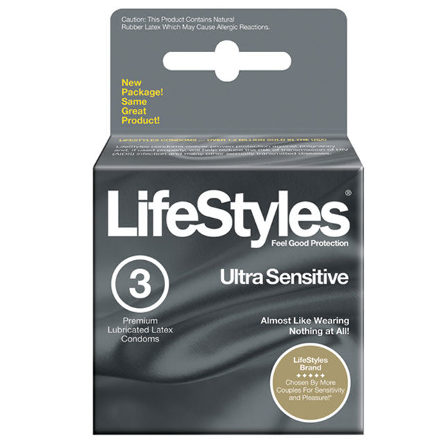 LifeStyles Ultra Sensative Condoms (3 pack) LifeStyles Ultra Sensitive three-pack of latex condoms in black carton