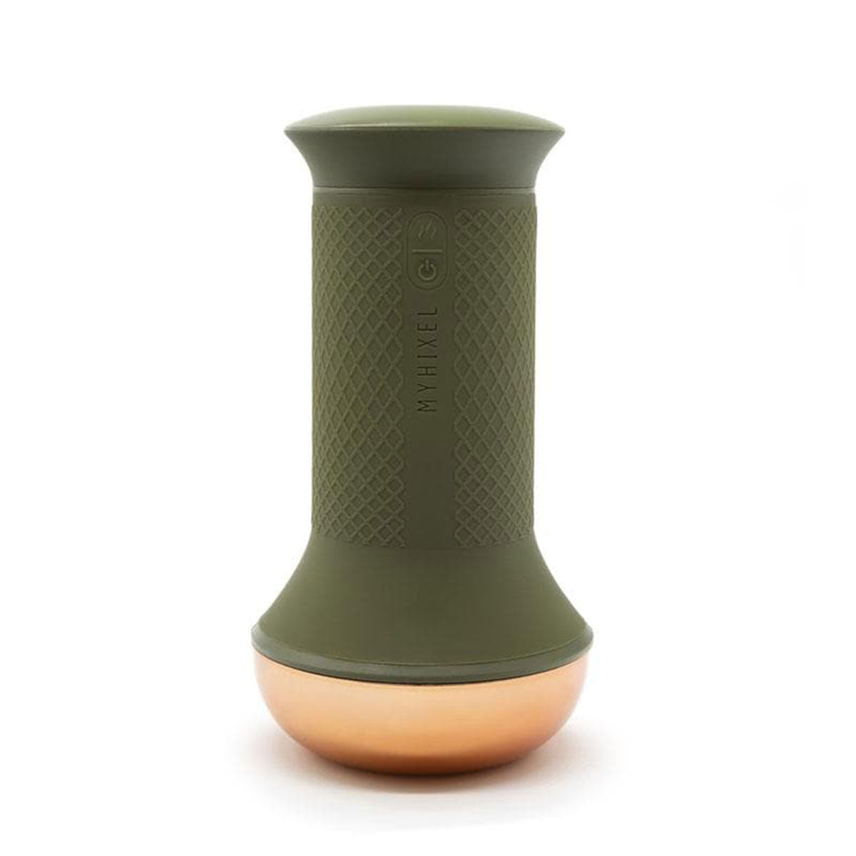 MYHIXEL TR Training Masturbator upright green Myhixel TR sleeve with textured grip and rounded rose-gold base