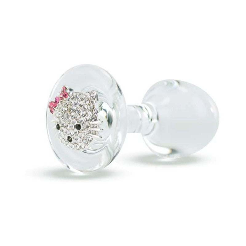 Crystal Delights Kitty Plug clear Kitty glass plug with silver cat face inside round base