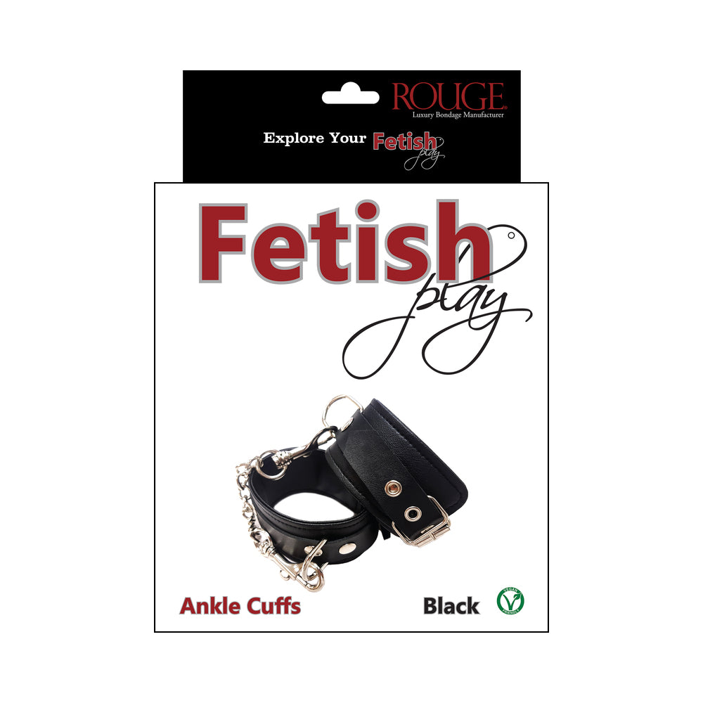 Rouge Fetish Play Vegan Ankle Cuffs Black Black Rouge Fetish Play vegan ankle cuffs with silver chain on retail card