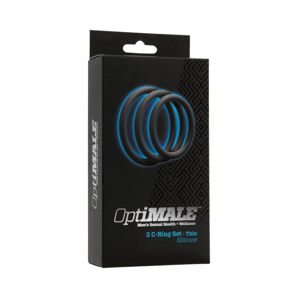 OptiMALE - 3 C-Ring Set - Thin Slate Doc Johnson OptiMALE Thin Ring Set black retail box with blue ring graphic