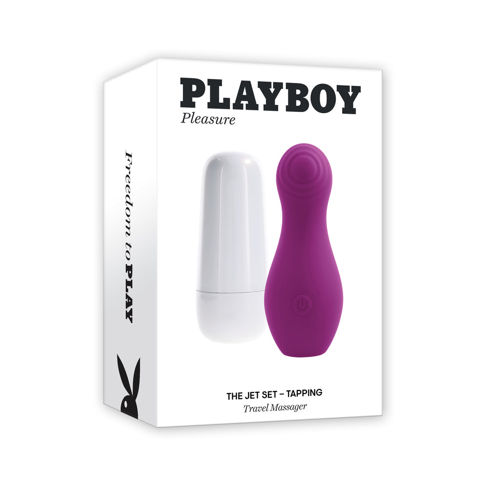 Playboy The Jet Set Tapping Wild Aster/Silver Playboy Jet Set Tapping pink toy and white case pictured on box