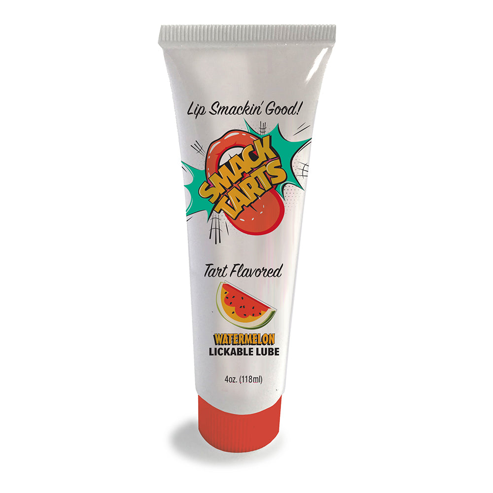 Smack Tarts Lickable Sour Watermelon Lube 4 oz. white Smack Tarts Watermelon 4 oz tube with red cap and melon graphic