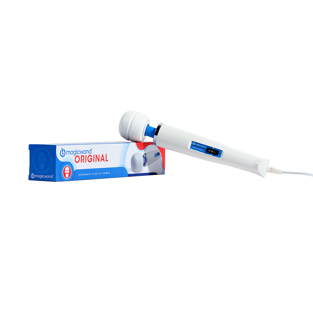Magic Wand Original HV-260 Massager Magic Wand Original HV-260 Massager white wand beside blue retail box