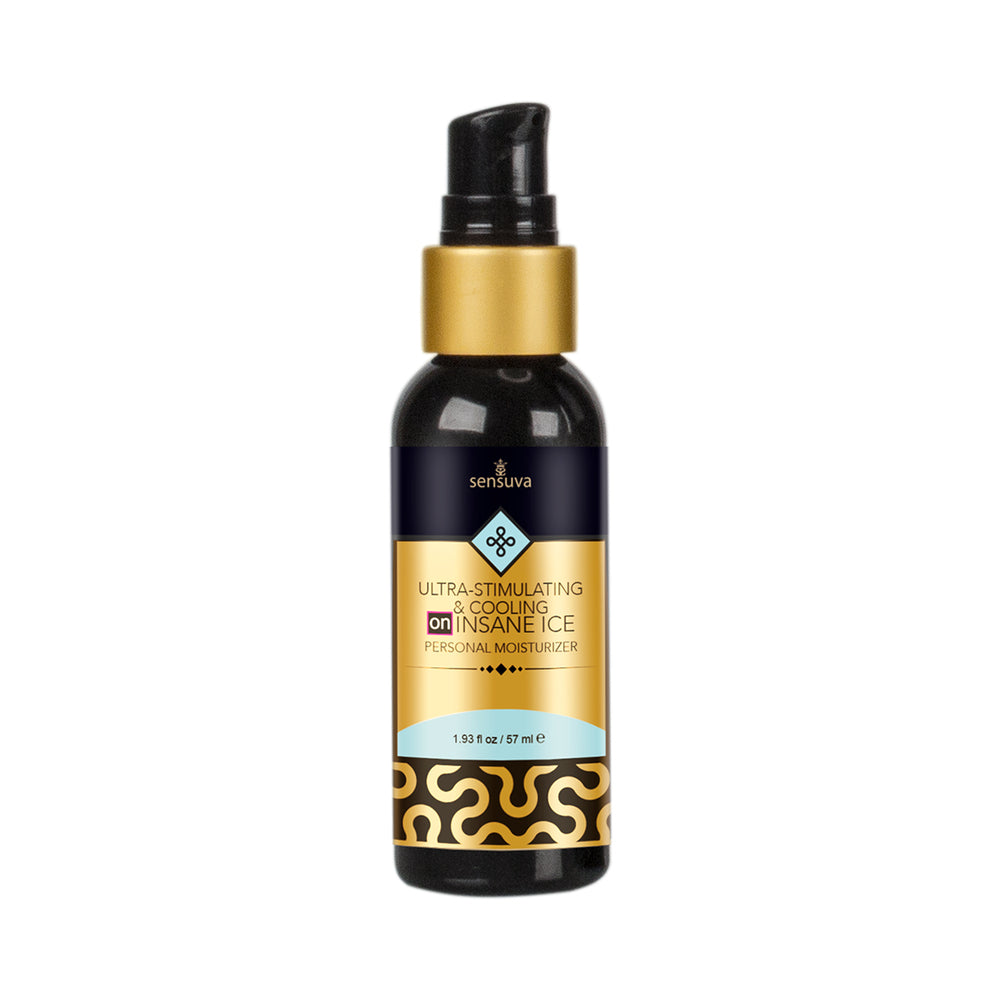 Sensuva Ultra-Stimulating ON Insane Ice Personal Moisturizer 2 oz. Sensuva ON Insane Ice 2 oz black dispenser with pale-blue label