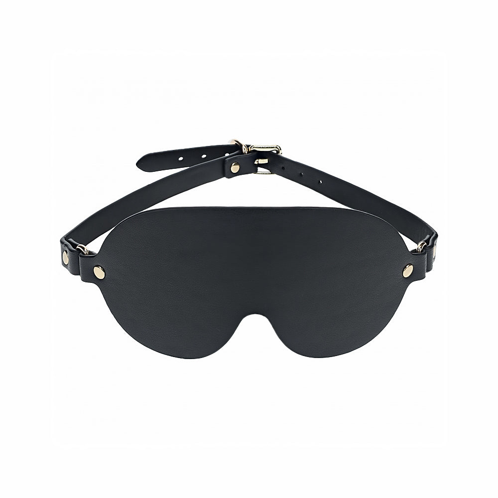 Ouch! International London Collection Blindfold black London bonded-leather blindfold with broad contoured eye panel