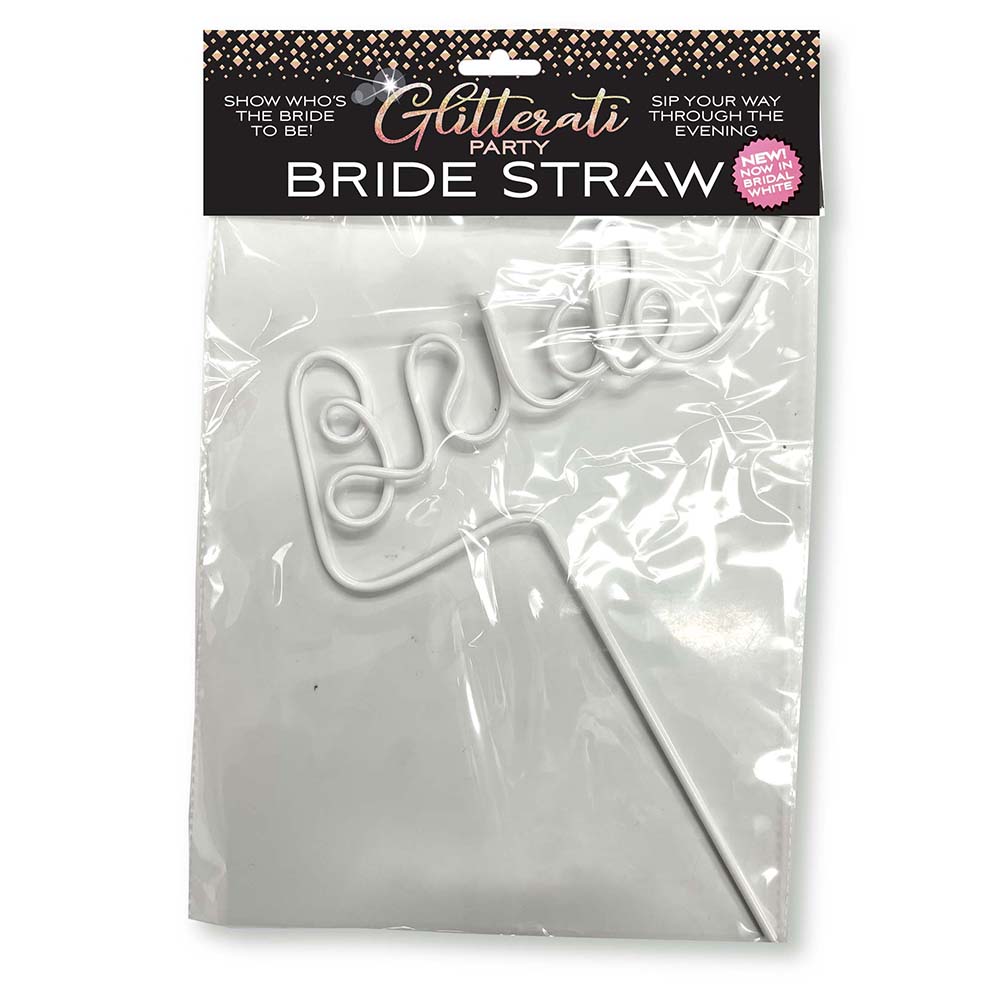 Glitterati Party Bride Straw White White Glitterati Bride script straw in clear package