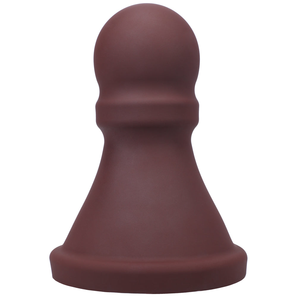 Tantus The Pawn Firm Dildo Garnet (Box) Front view of garnet Tantus The Pawn with rounded bulb and wide base