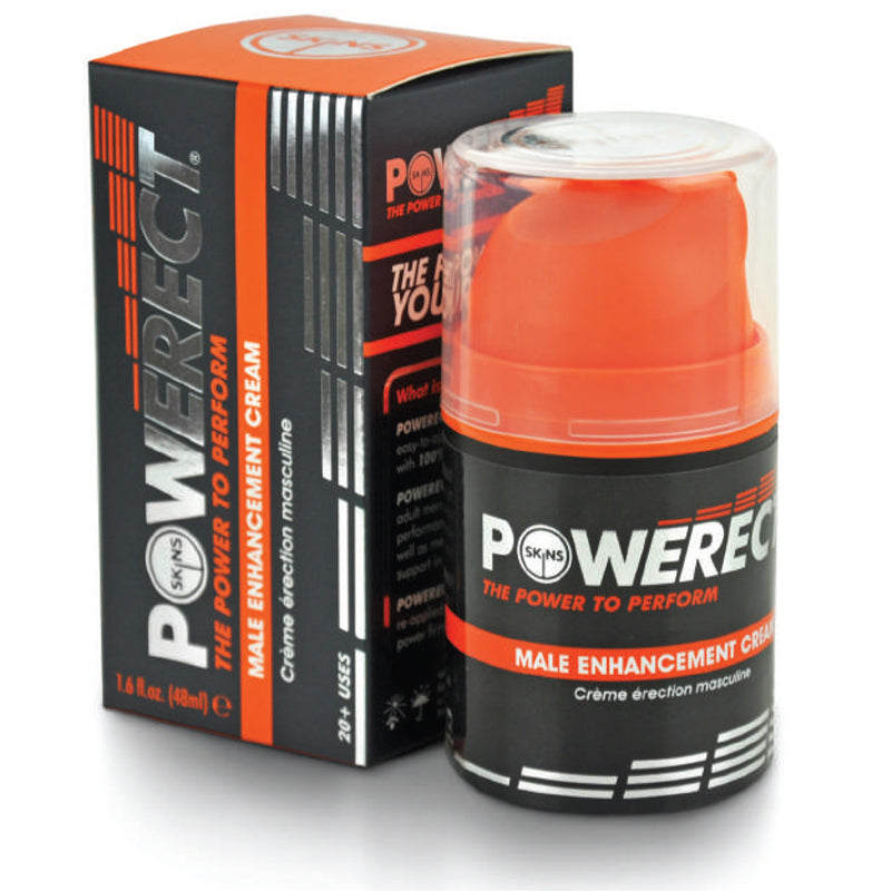 Skins Powerect Cream 48ml Pump Skins Powerect White Cream Pump 48 ml black orange carton beside clear-capped airless pump