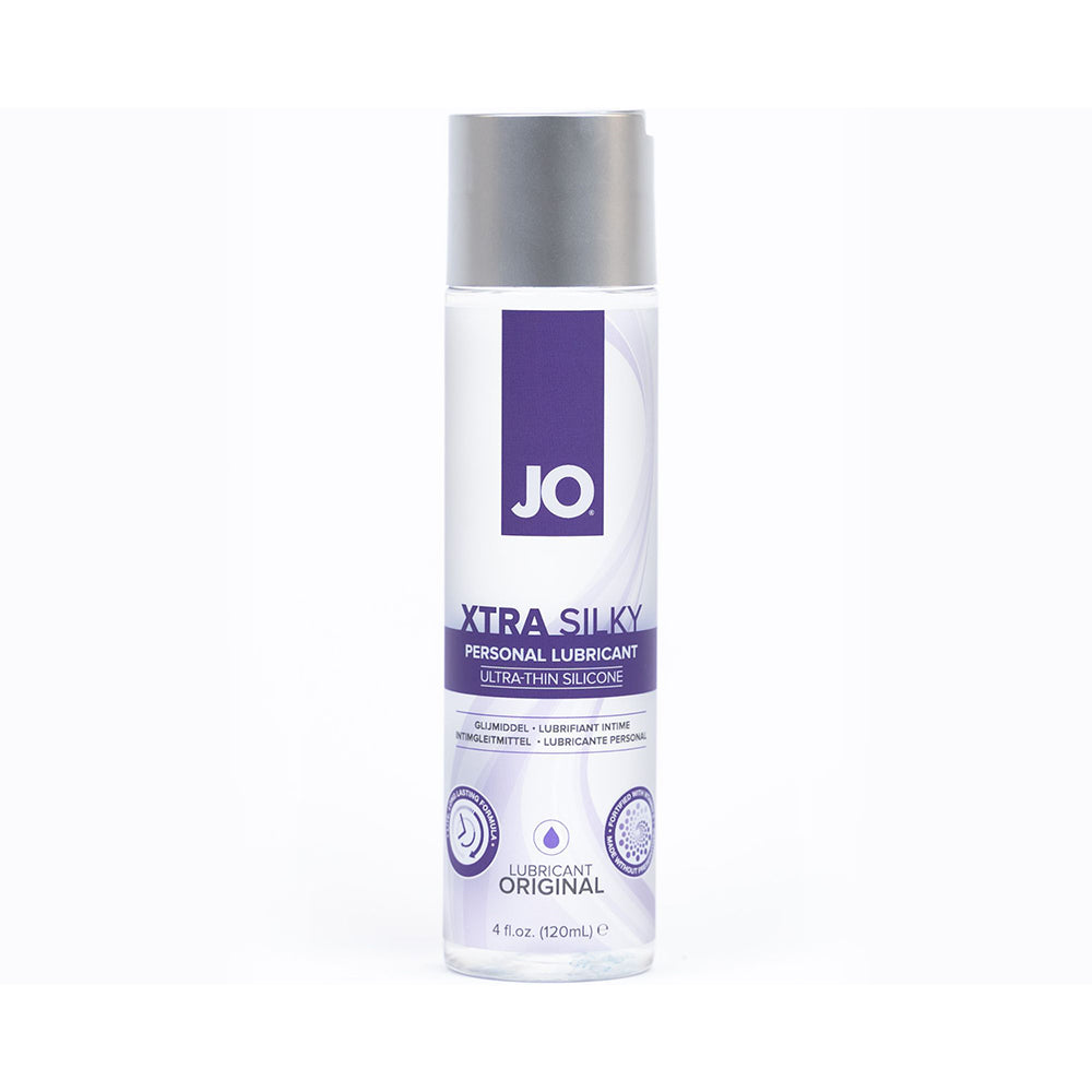 JO Xtra Silky Silicone Lubricant 4 oz. System JO Xtra Silky 4 oz clear lubricant bottle