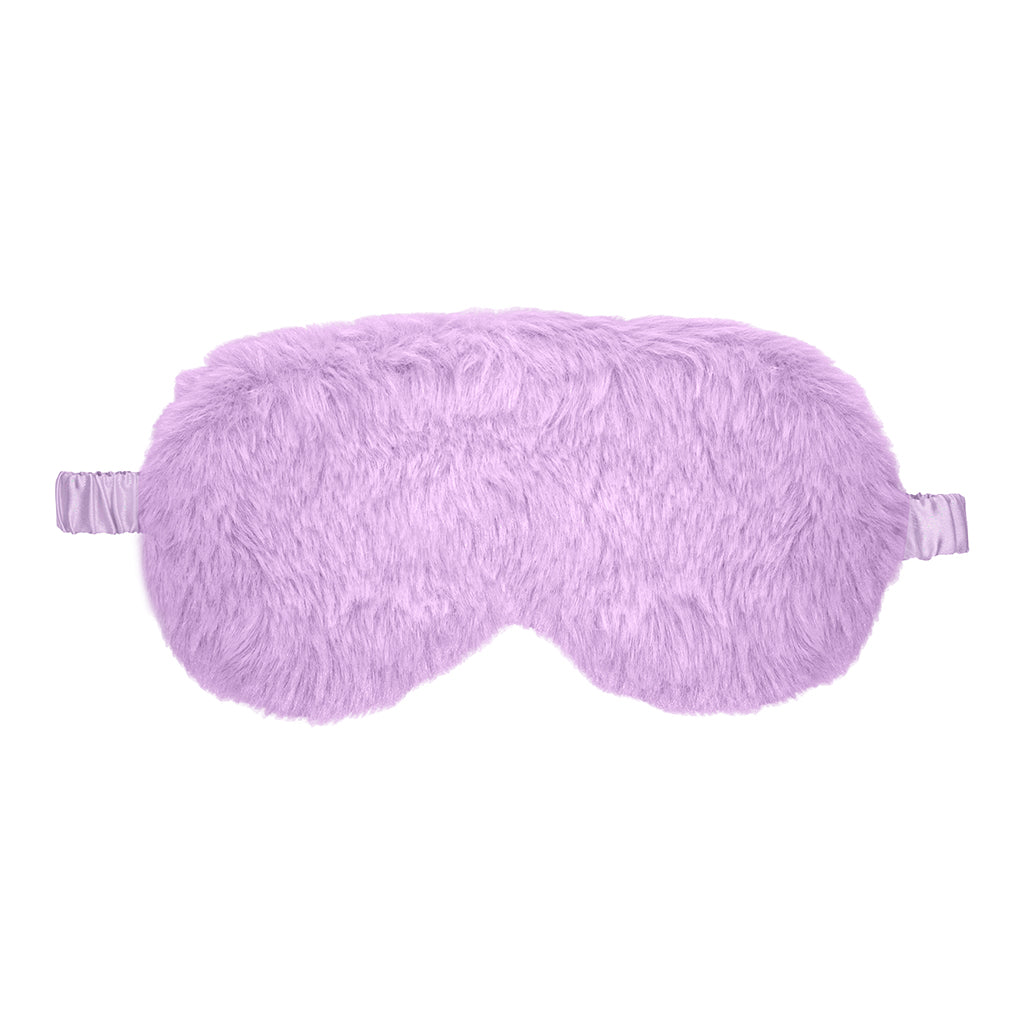 Ouch! Fluffy Mask Purple Front view of lavender-purple Ouch fluffy mask with side straps