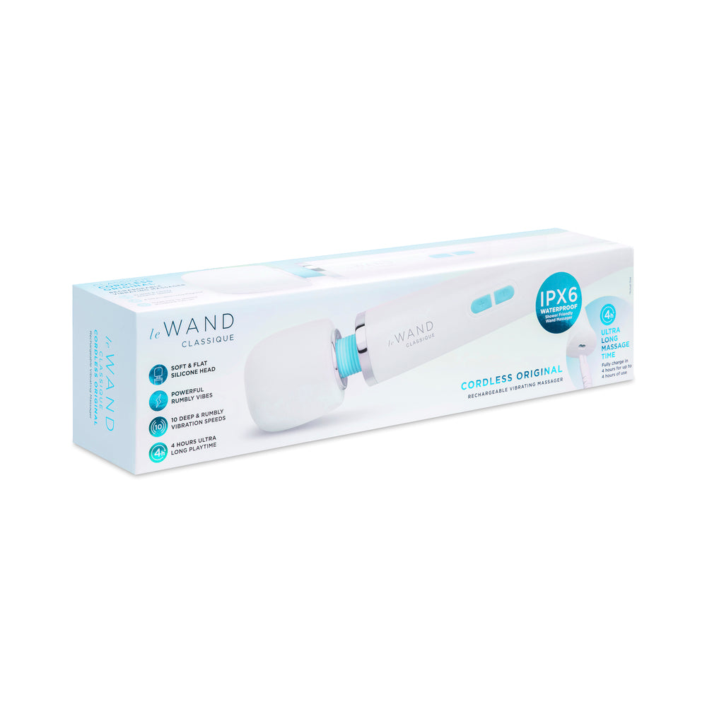 Le Wand Classique Rechargeable Wand Massager White Le Wand Classique Rechargeable wand in blue and white retail box