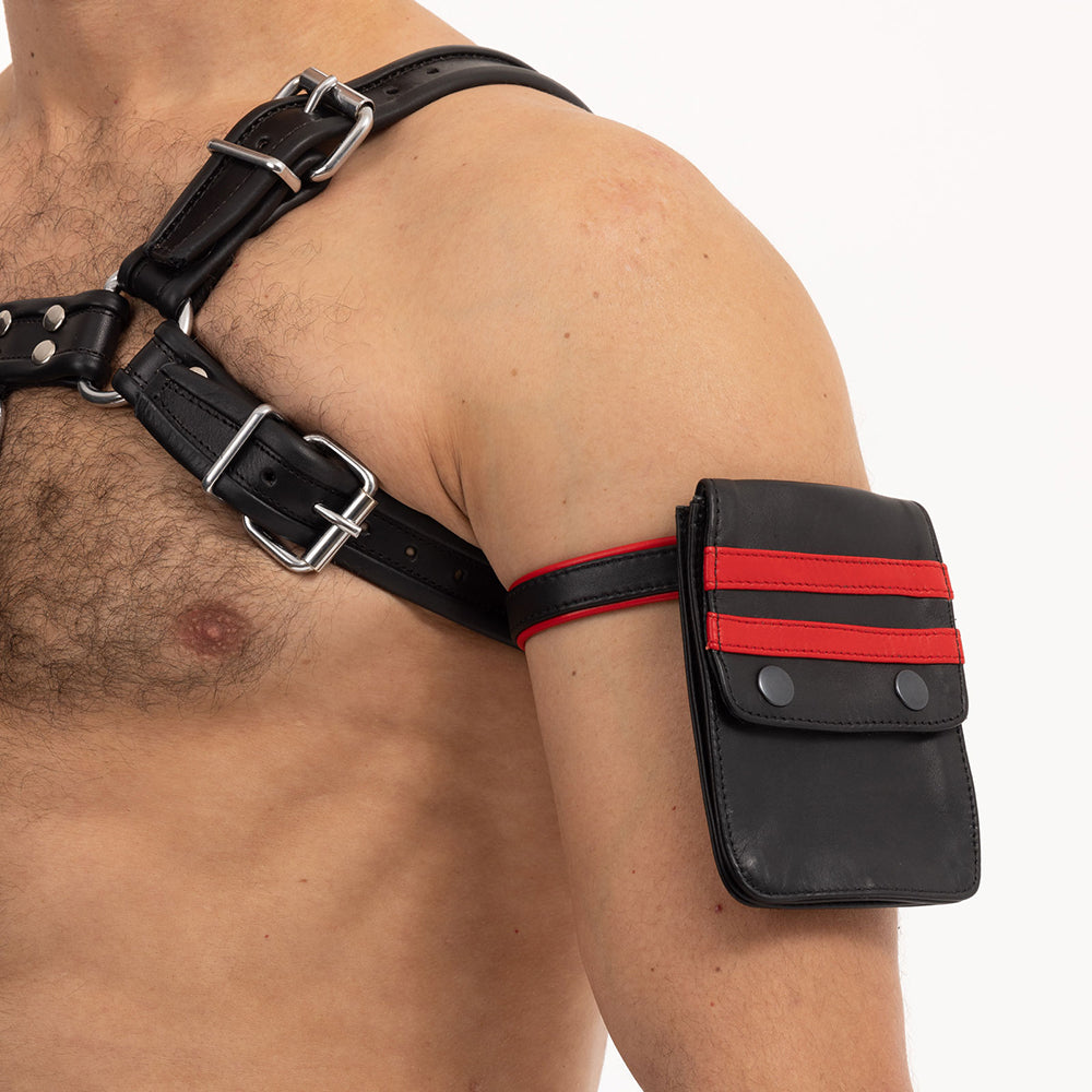 Prowler RED Leather Wallet Black/Red Black and red Prowler RED leather wallet worn closed on upper arm
